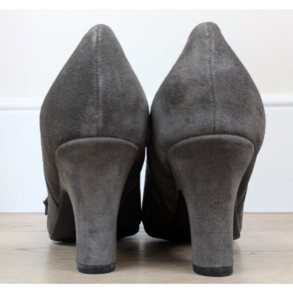 New Aerosoles Gineva Dark Gray Suede Peep Toe Heels 8.5 Buckle Accent 3" Padded - Picture 8 of 11